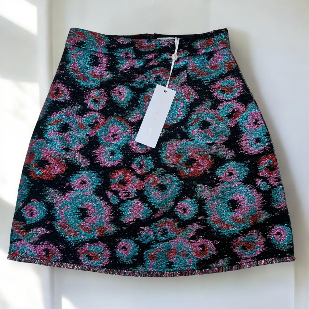 Rebecca Vallance Leila Metallic Floral Jacquard Mini Skirt Size 0 fits Small NWT - Picture 5 of 6